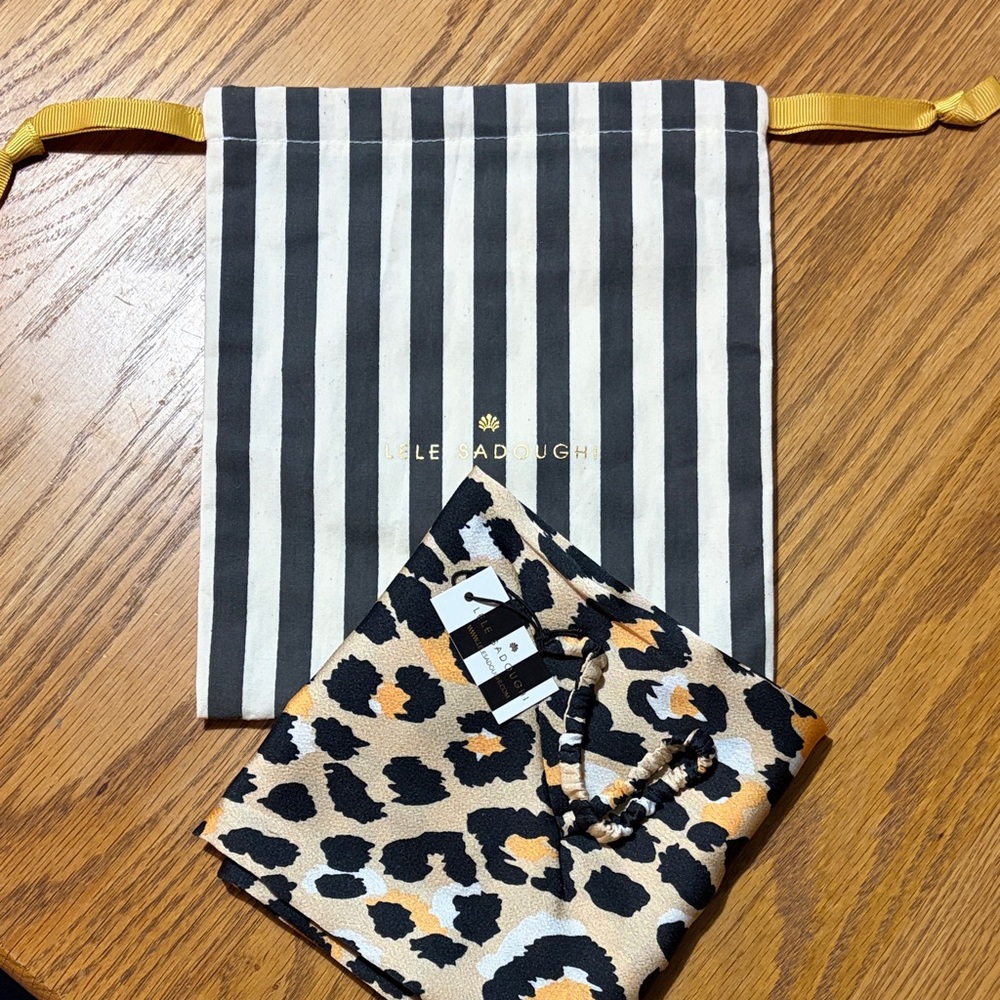 Leopard Print Scarf/face covering with Striped Bag